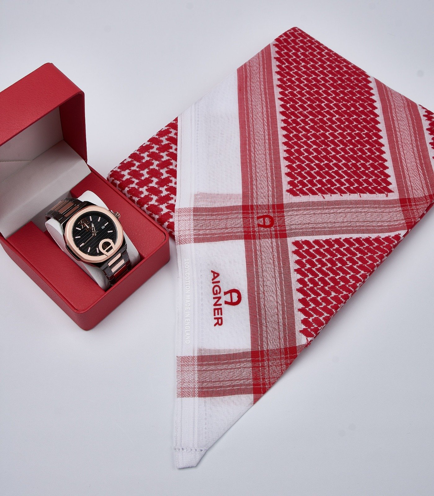 طقم هدية رجالية فاخرة – شماغ أقنر مع ساعة أنيقة | هدية رسمية مميزة