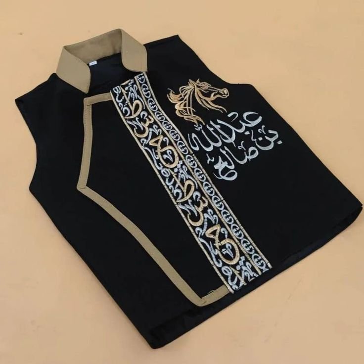 سديري أطفال أسود بالاسم – تطريز فاخر للعيد والمناسبات